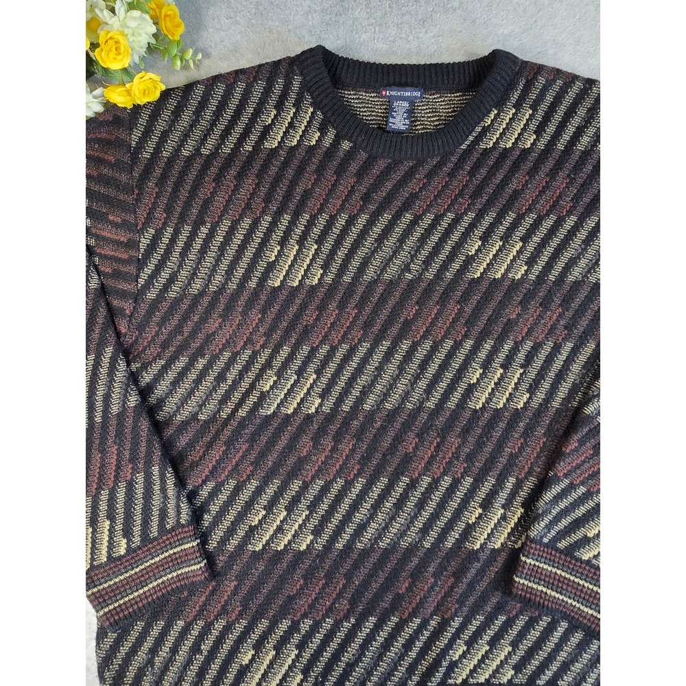 Knightsbridge Mens Large Textured Knit Sweater Grandpa Geometric 90s Vintage